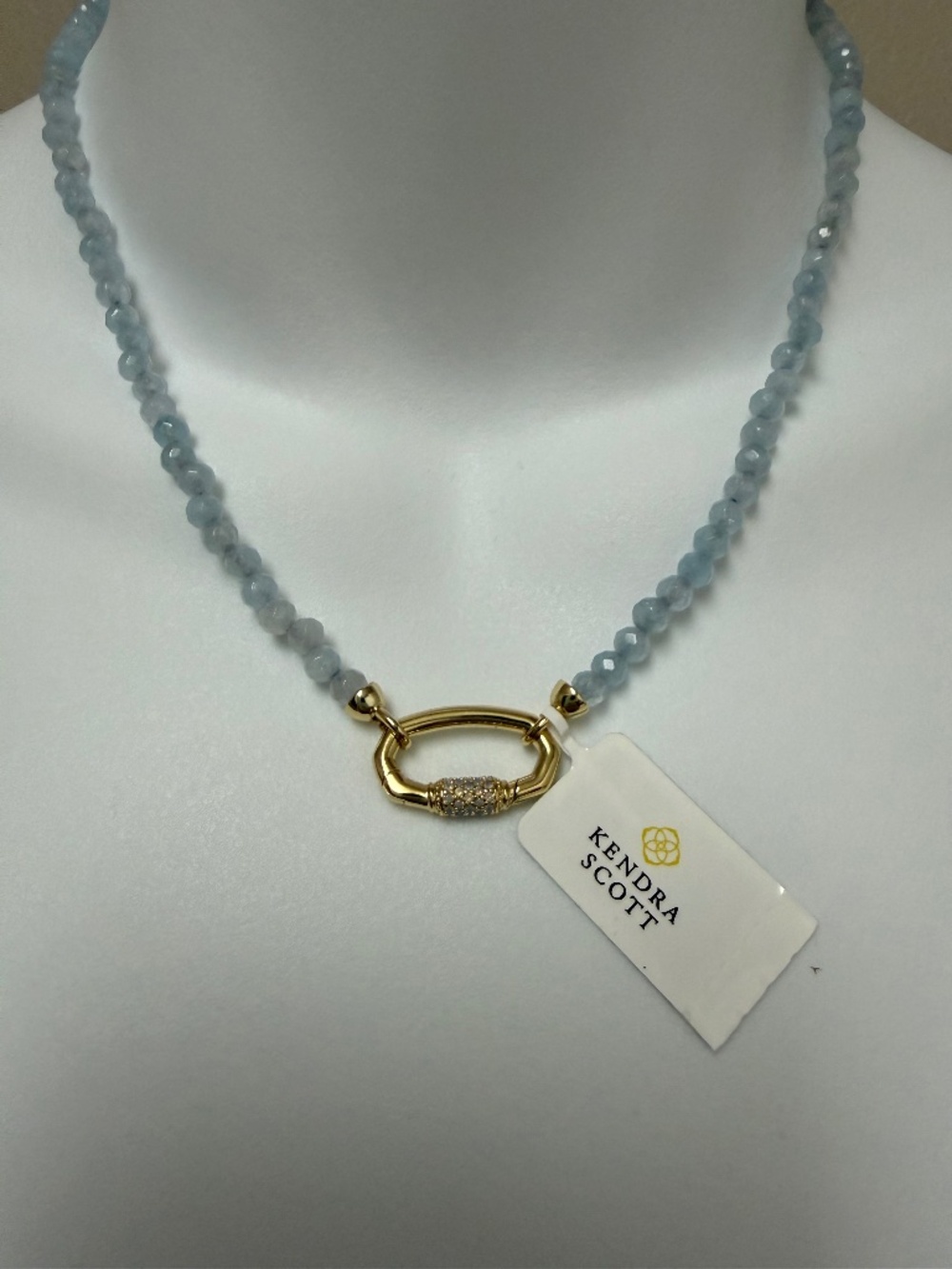 NEW! Kendra Scott Emery Beaded Necklace Light Blue w/ Gold Link + Pouch + BOX - Picture 8 of 13